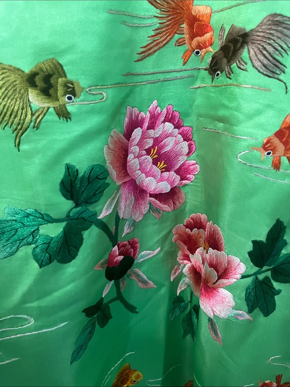 Green Embroidered Silk Kimono Robe
